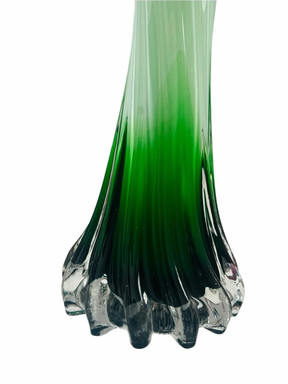 Art Glass Calla Lilly Jack in the Pulpit Cased Green White in Clear Vase